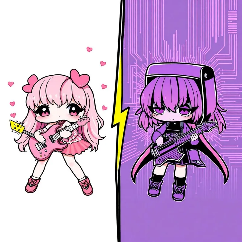 Kawaii Metal vs. Kawaiicore Cover — bunter Vergleich zweier süßer Metal-Stile